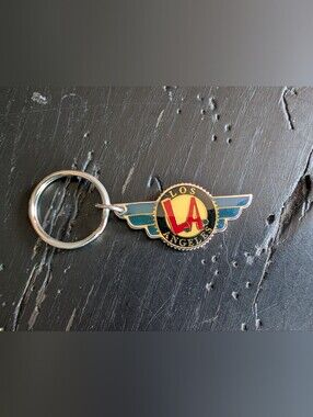 Vintage 70s 80s Los Angeles Winged Logo Metal Keychain Souvenir Travel Novelty
